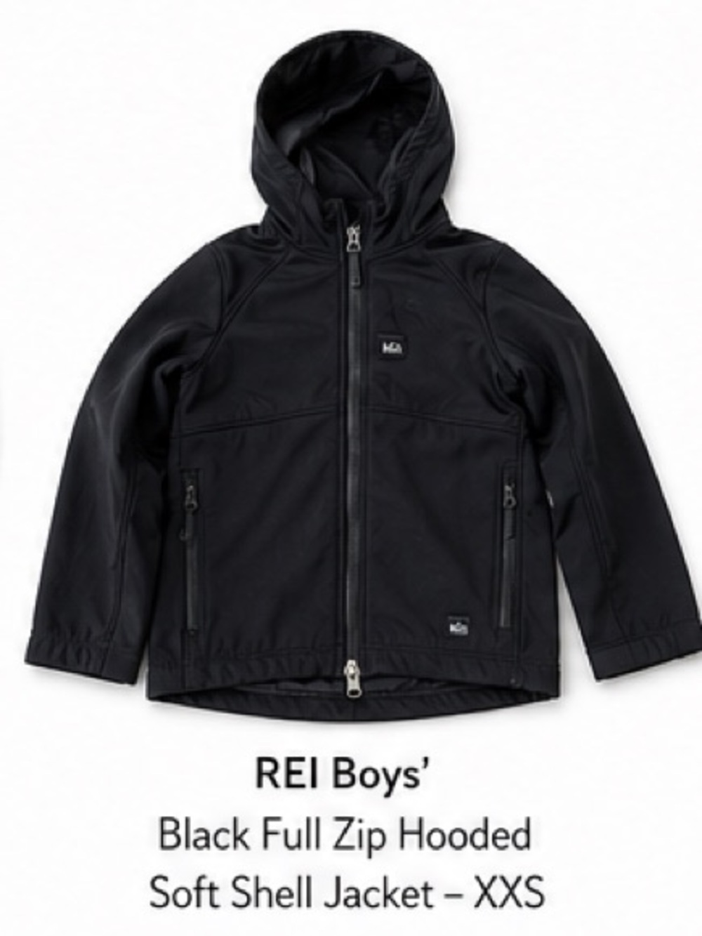 REI Boys' Black Full Zip Hooded Soft Shell Jacket - XXS